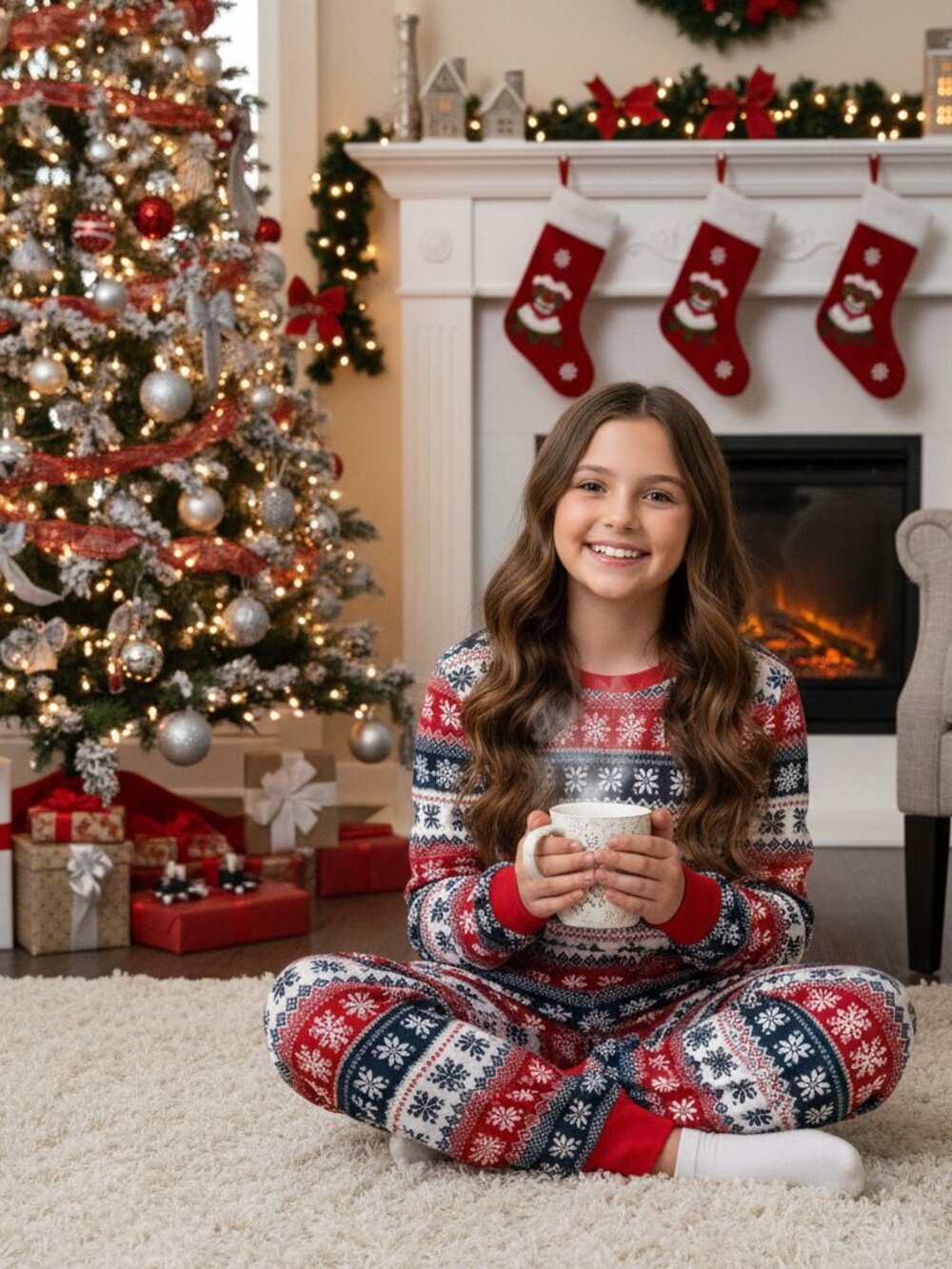 Jaclyn Girls Fair Isle Snowflake Pajama Set NWT Size 12 Christmas
